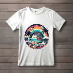 Men's white T-Shirt with Printed Unicorn with a Rainbow on Its Head