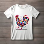 Men's white T-Shirt with Printed Colorful Chicken Roster