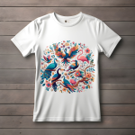 Men's Black T-Shirt with Printed A Colorful Bird with Flowers