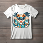 Men's white T-Shirt with Printed Dog Face