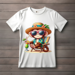 Men's white T-Shirt with Printed Monkey Design