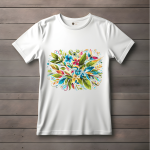 Men's white T-Shirt with Printed Colorful leaves and flowers Design