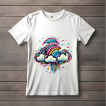 Men's white T-Shirt with Printed Colorful Rainbow Design