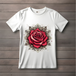 Men's white T-Shirt with Printed Single Red Rose Design