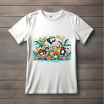 Men's white T-Shirt with Printed A circle of animals with the sun Design