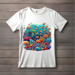 Men's white T-Shirt with Printed Underwater Design