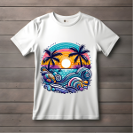 Men's white T-Shirt with Printed Beach Design