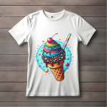 Men's white T-Shirt with Printed Ice Cream Cone Design