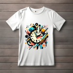 Men's White T-Shirt with Printed Clock