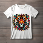 Men's Black T-Shirt with Printed Colorful Tiger Head Design