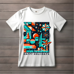 Men's white T-Shirt with Printed Happy Holidays Design