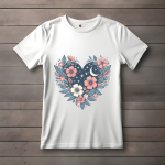 Men's white T-Shirt with Printed Heart with Flowers