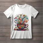 Men's white T-Shirt with Printed Coffee Cup Design