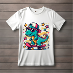 Men's white T-Shirt with Printed Dinosaur Face