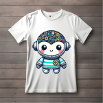 Men's white T-Shirt with Printed Baby Robot Design