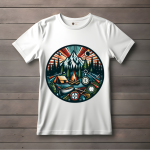 Men's white T-Shirt with Printed Mountain Campsite Serenity Face