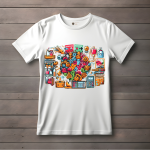 Men's white T-Shirt with Printed Retro Arcade Game Console Indoors Design