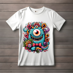 Men's white T-Shirt with Printed Monsters Face