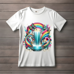 Men's white T-Shirt with Printed Waterfall Design