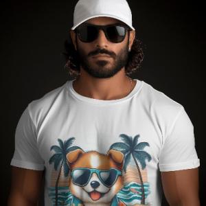 Men's white T-Shirt with Printed Dog Face