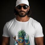 Men's white T-Shirt with Printed Pineapple Face