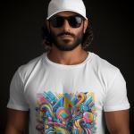 Men's white T-Shirt with Printed A Colorful Abstract Art Design