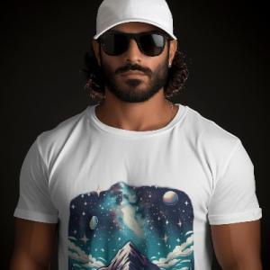 Men's white T-Shirt with Printed Campsite Design