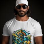 Men's white T-Shirt with Printed Mountain Design