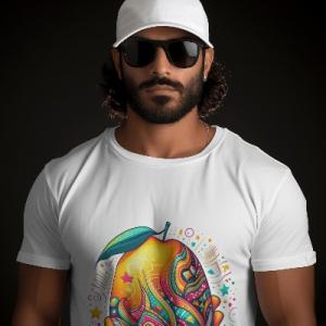 Men's white T-Shirt with Printed Sweet Mango Design