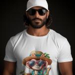 Men's white T-Shirt with Printed Monkey Design