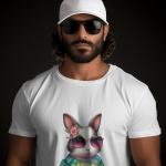 Men's white T-Shirt with Printed Bunny Design