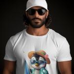 Men's white T-Shirt with Printed Penguin Face