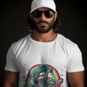 Men's white T-Shirt with Printed Dragons Design