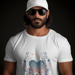 Men's white T-Shirt with Printed Heart Shape