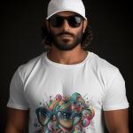 Men's white T-Shirt with Printed Sunglasses Design