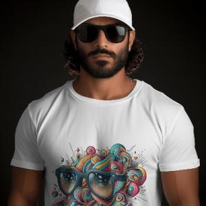 Men's white T-Shirt with Printed Sunglasses Design