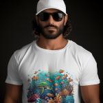 Men's white T-Shirt with Printed Underwater Design