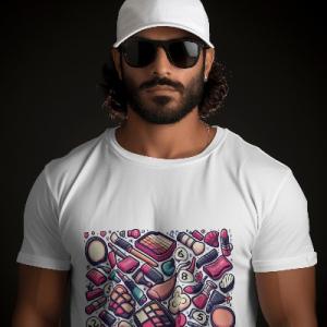 Men's white T-Shirt with Printed Makeup products