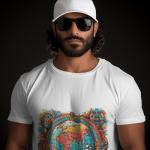 Men's white T-Shirt with Printed World History Design