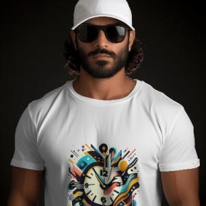 Men's White T-Shirt with Printed Clock