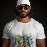 Men's white T-Shirt with Printed Colorful Abstract Designs