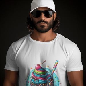 Men's white T-Shirt with Printed Ice Cream Cone Design