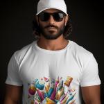 Men's white T-Shirt with Printed School Design