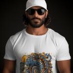 Men's white T-Shirt with Printed Aztec Cosmovision's Design