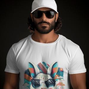 Men's white T-Shirt with Printed Rabbit Face