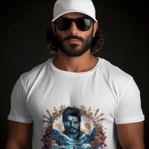 Men's white T-Shirt with Printed Teja Sajja Man Face