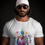 Men's white T-Shirt with Printed Flowers Design