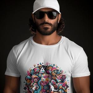 Men's white T-Shirt with Printed Abstract Design