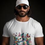 Men's white T-Shirt with Printed Rabbit