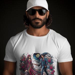 Men's white T-Shirt with Printed Karwa Chauth Design